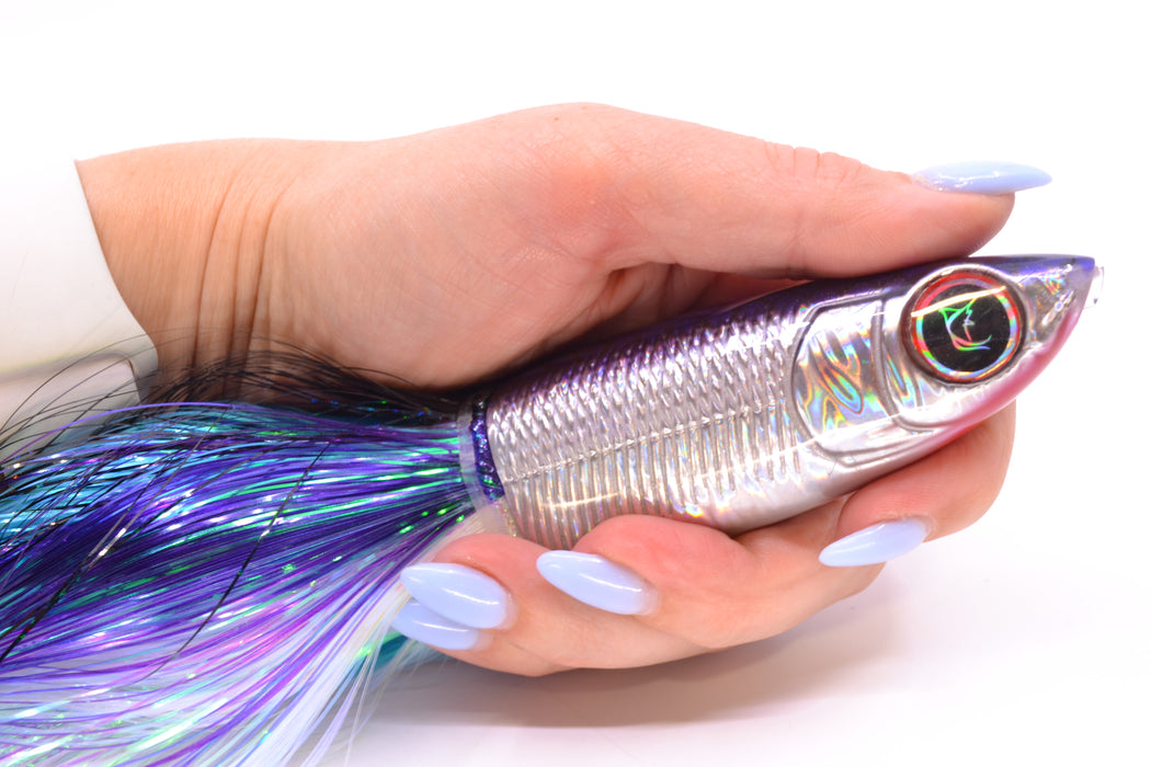 Bonze Lures Silver Rainbow Purple Dot Back Weapon X 12" 9.6oz EZ Flash Skipjack