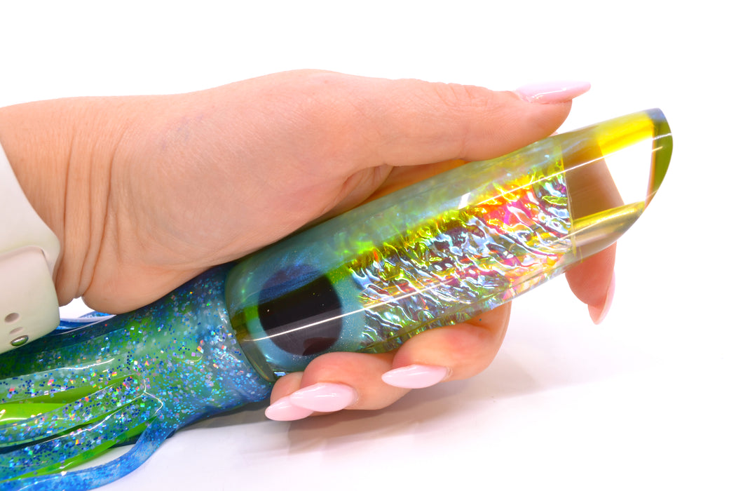 Coggin Lures Ice Rainbow Ice Blue-Yellow Back Old Style Stick Swimmer 12" 8oz Skirted