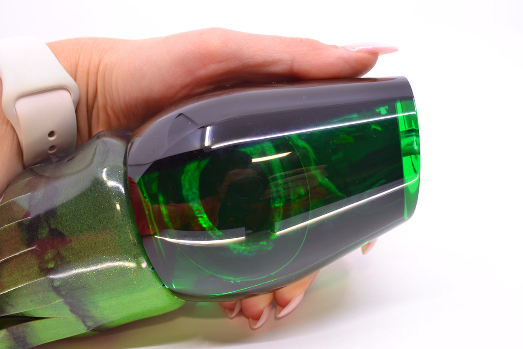 Moyes Lures Green Mirrored Black Back Sumo Teaser 26.3oz FT Vinyl Green Tiger