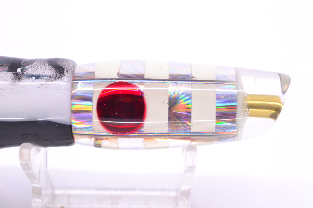 Ganku Lures Silver-White "Zebra" Square Longneck Cut Face 7" 6oz Skirted White Aurora GZE