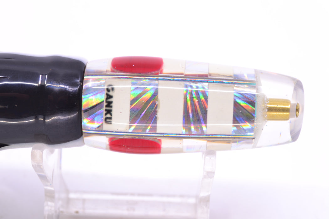 Ganku Lures Silver-White "Zebra" Square Longneck Cut Face 7" 6oz Skirted White Aurora GZE