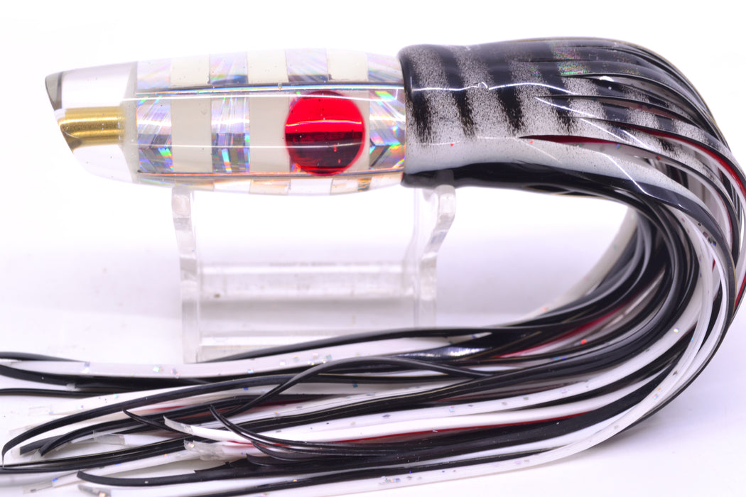 Ganku Lures Silver-White "Zebra" Square Longneck Cut Face 7" 6oz Skirted White Aurora GZE