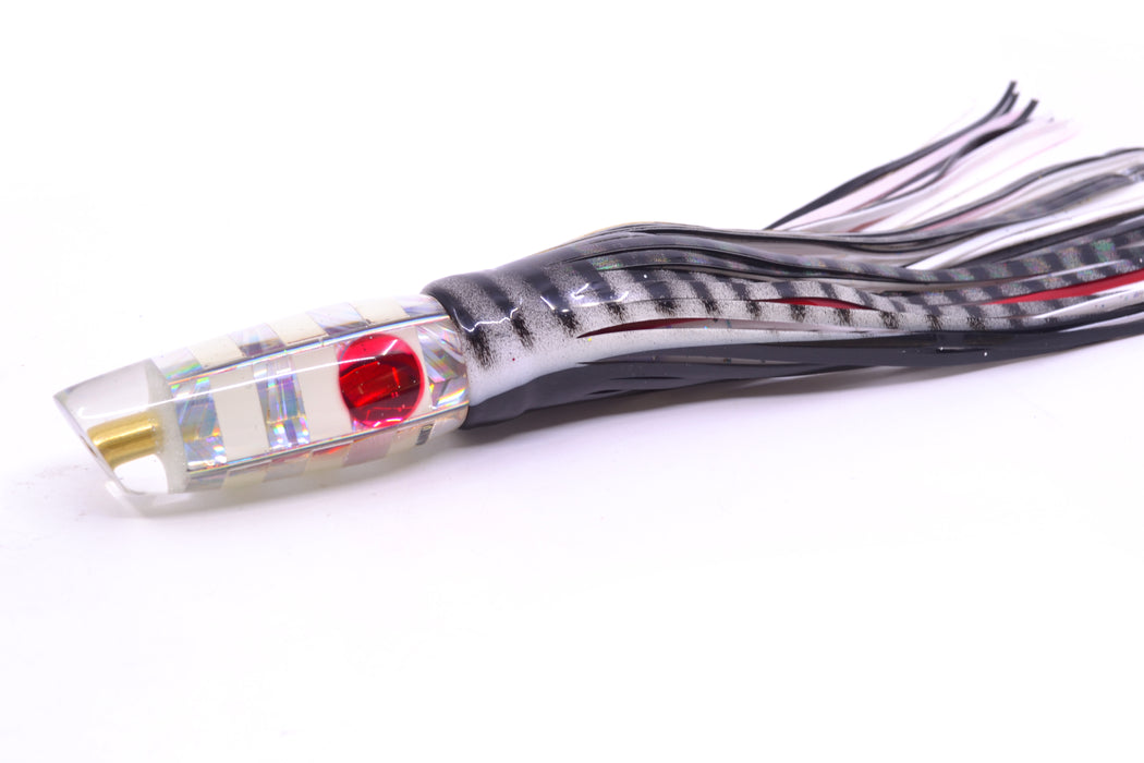 Ganku Lures Silver-White "Zebra" Square Longneck Cut Face 7" 6oz Skirted White Aurora GZE