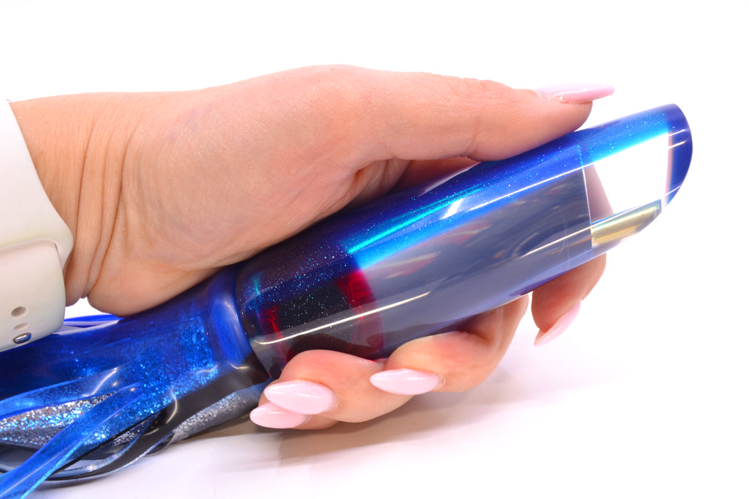 Coggin Lures Clear Mirrored Blue Back Old Style Stick Swimmer 12" 8oz Skirted Blue Skipjack