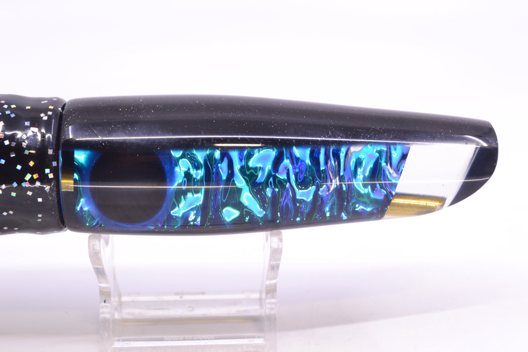 Coggin Lures Teal-Blue Dichro Black Back Old Style Stick Swimmer 12" 8oz Skirted Black