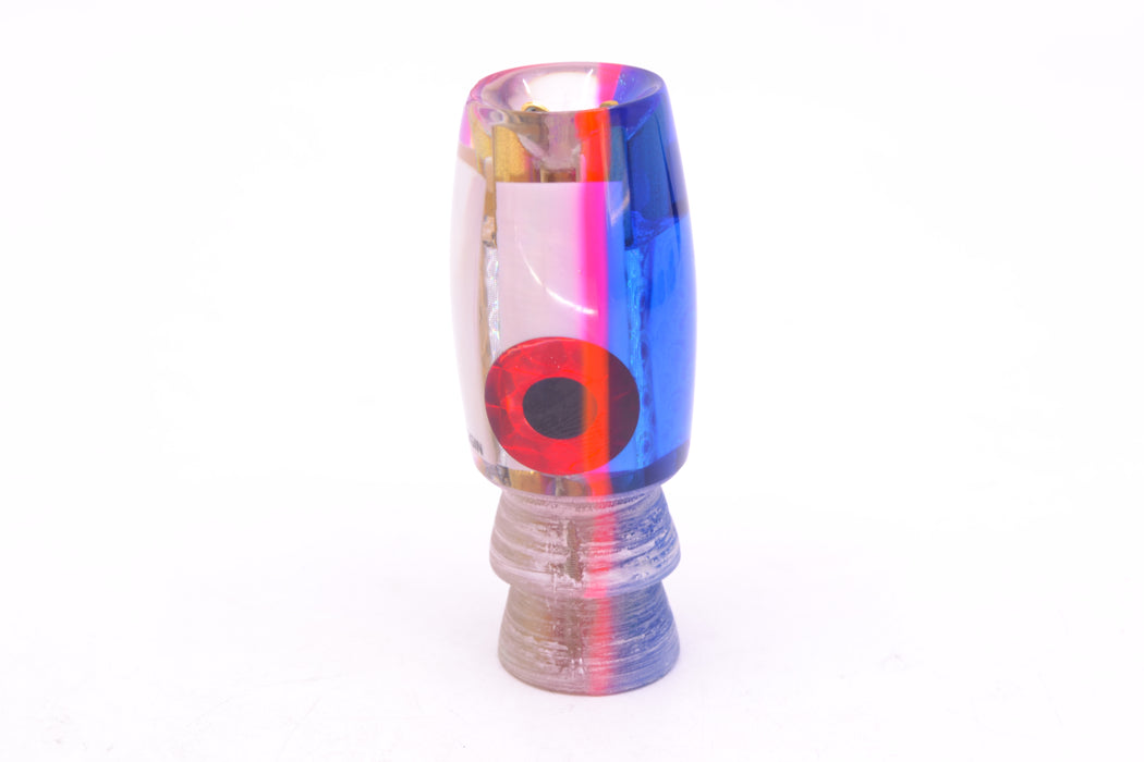 Coggin Lures Real White MOP Blue-Pink Back Black-Red Eyes 4-Hole Hualalai Tado Invert 7" 3oz
