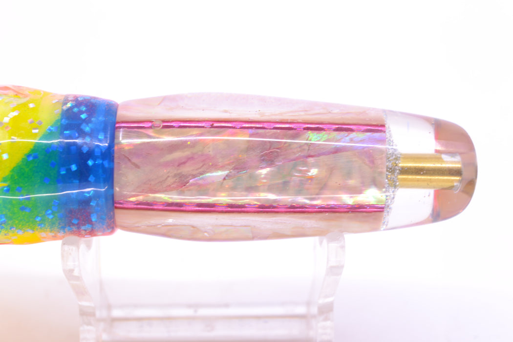 Ganku Lures White Awabi Square Longneck Cut Face 7" 6oz Skirted Blue Bars/Chartreuse GZE