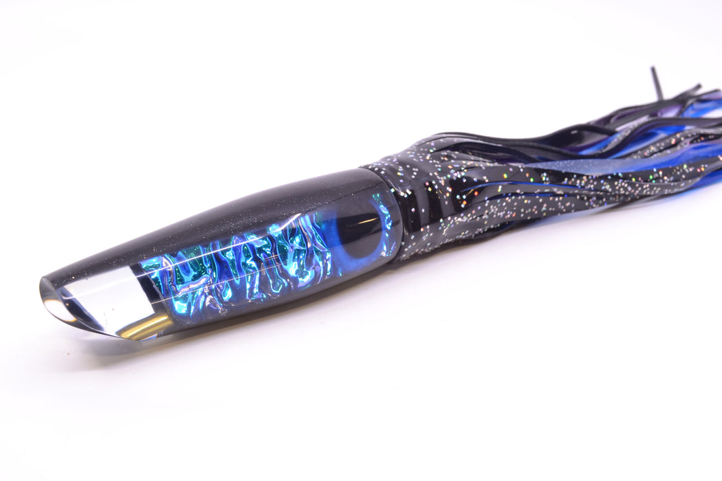 Coggin Lures Teal-Blue Dichro Black Back Old Style Stick Swimmer 12" 8oz Skirted Black