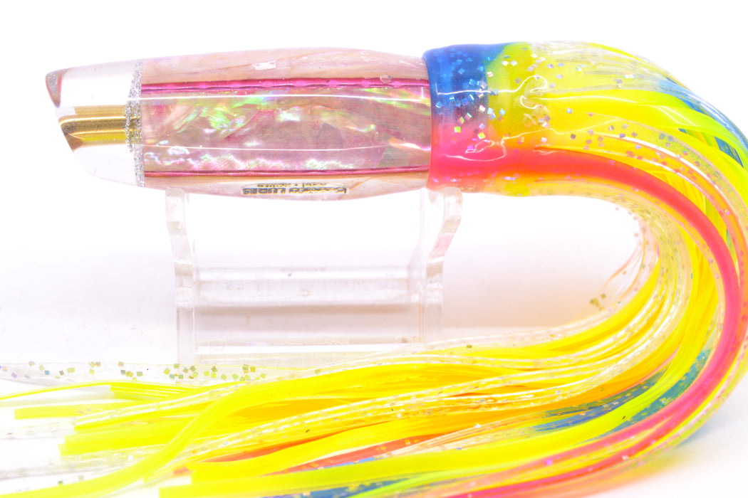 Ganku Lures White Awabi Square Longneck Cut Face 7" 6oz Skirted Blue Bars/Chartreuse GZE