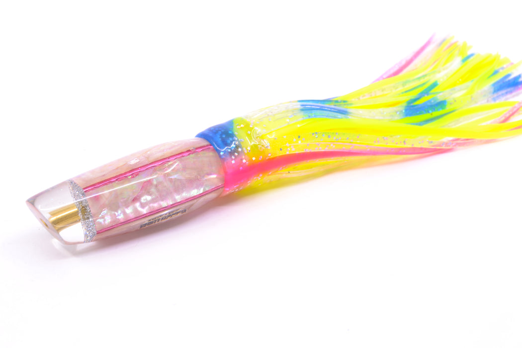 Ganku Lures White Awabi Square Longneck Cut Face 7" 6oz Skirted Blue Bars/Chartreuse GZE