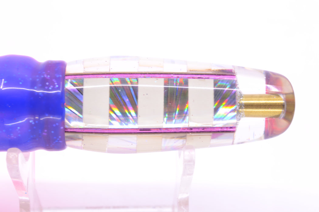 Ganku Lures Silver-White "Zebra" Square Longneck Cut Face 7" 6oz Skirted Purple-Pink GZE