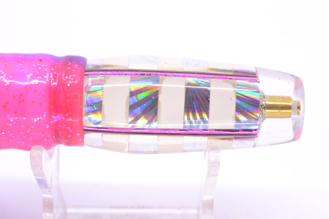Ganku Lures Silver-White "Zebra" Square Longneck Cut Face 7" 6oz Skirted Purple-Pink GZE