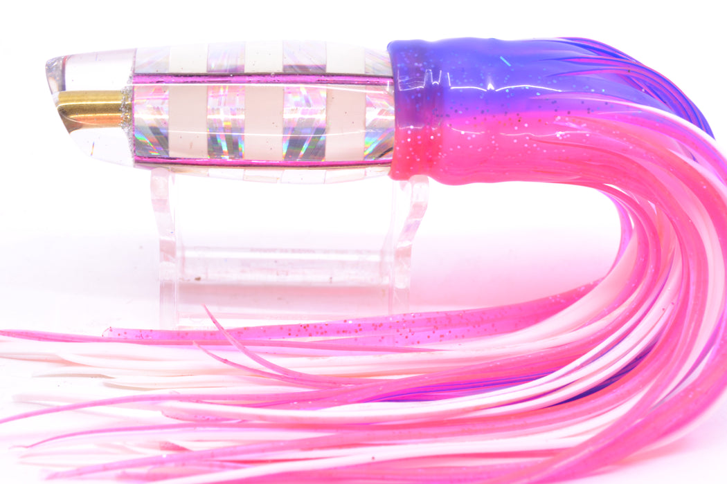Ganku Lures Silver-White "Zebra" Square Longneck Cut Face 7" 6oz Skirted Purple-Pink GZE