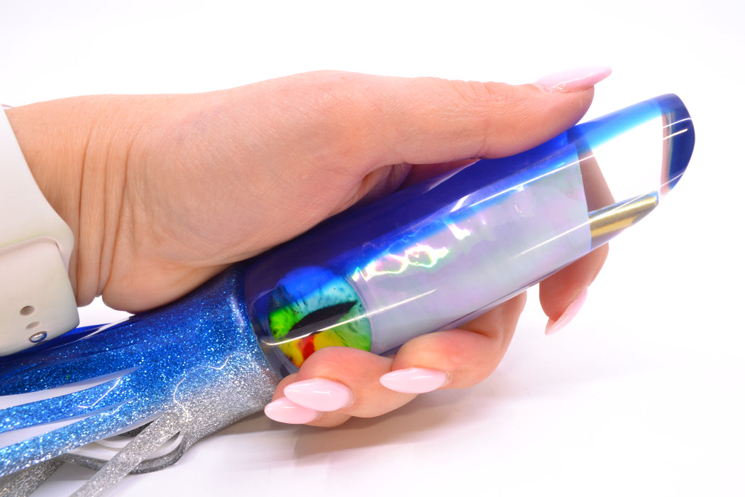 Coggin Lures White Pearl Glass Blue Back Old Style Stick Swimmer 12" 8oz Skirted