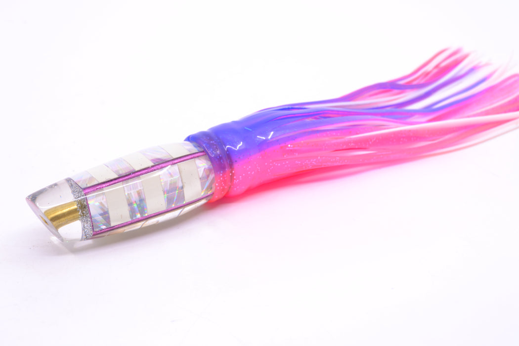 Ganku Lures Silver-White "Zebra" Square Longneck Cut Face 7" 6oz Skirted Purple-Pink GZE