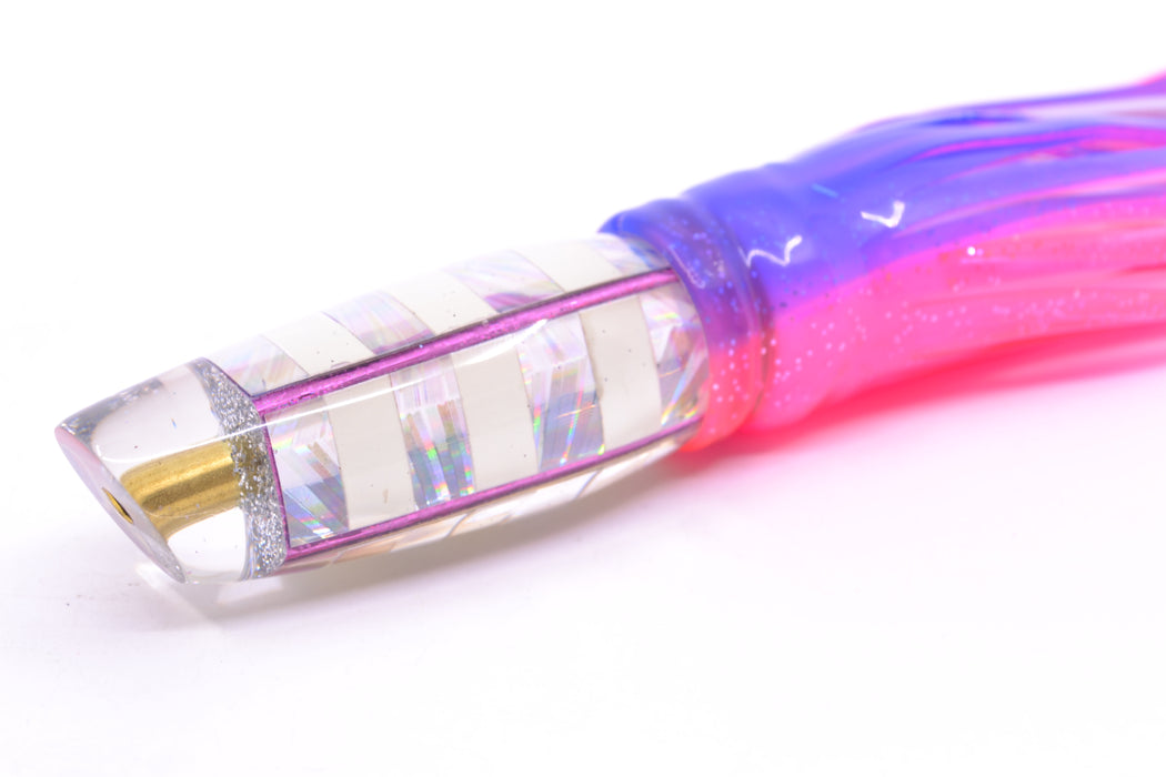 Ganku Lures Silver-White "Zebra" Square Longneck Cut Face 7" 6oz Skirted Purple-Pink GZE