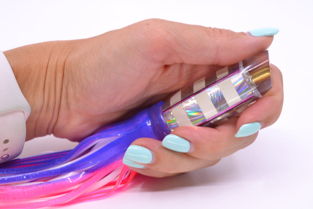 Ganku Lures Silver-White "Zebra" Square Longneck Cut Face 7" 6oz Skirted Purple-Pink GZE