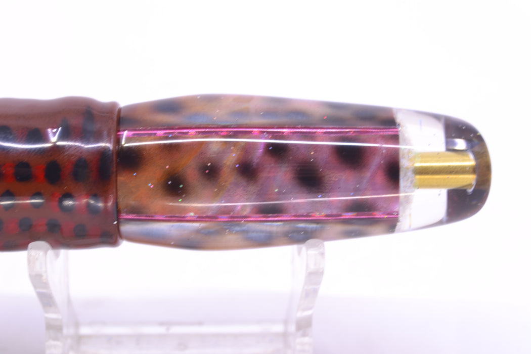 Ganku Lures "Tiger Cowrie" Square Longneck Cut Face 7" 6oz Skirted Root Beer-Black Dots GZE