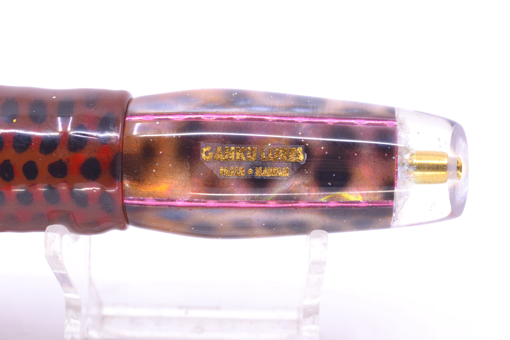 Ganku Lures "Tiger Cowrie" Square Longneck Cut Face 7" 6oz Skirted Root Beer-Black Dots GZE