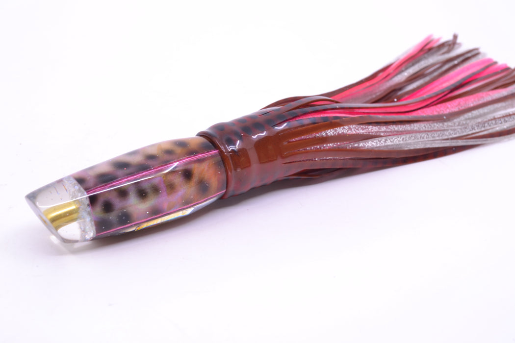 Ganku Lures "Tiger Cowrie" Square Longneck Cut Face 7" 6oz Skirted Root Beer-Black Dots GZE