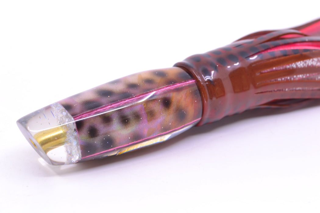 Ganku Lures "Tiger Cowrie" Square Longneck Cut Face 7" 6oz Skirted Root Beer-Black Dots GZE