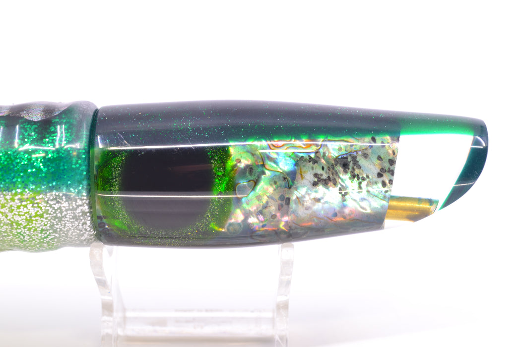 Coggin Lures Real Abalone Green Back Old Style Stick Troll Swimmer 12" 7oz Skirted