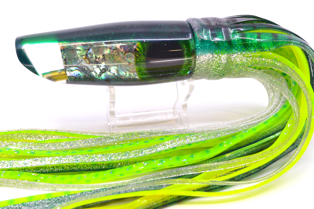 Coggin Lures Real Abalone Green Back Old Style Stick Troll Swimmer 12" 7oz Skirted