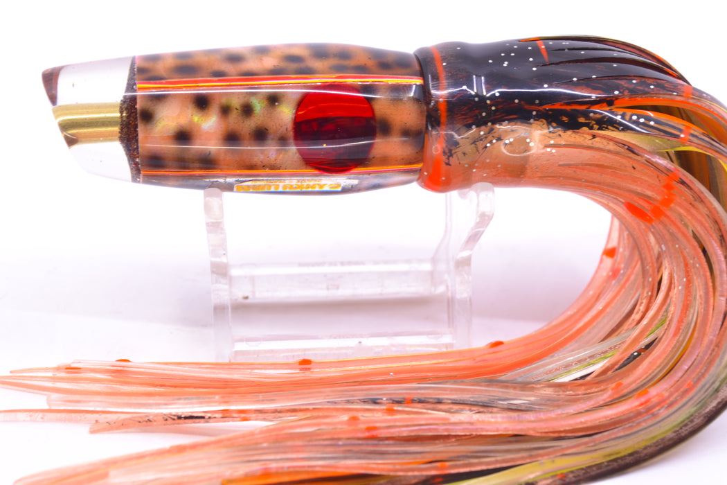 Ganku Lures "Tiger Cowrie" Square Longneck Cut Face 7" 6oz Skirted Root Beer-Petrolero GZE