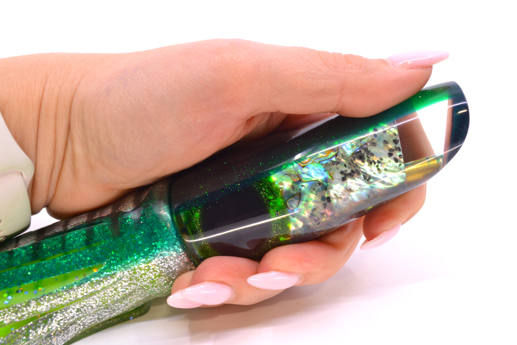 Coggin Lures Real Abalone Green Back Old Style Stick Troll Swimmer 12" 7oz Skirted