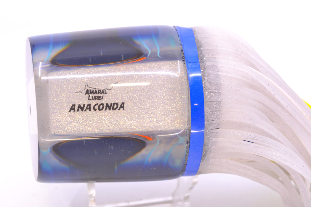 Amaral Lures White Iridescent Pearl Blue Back Anaconda Teaser 19oz Blue-Yellow-Clear