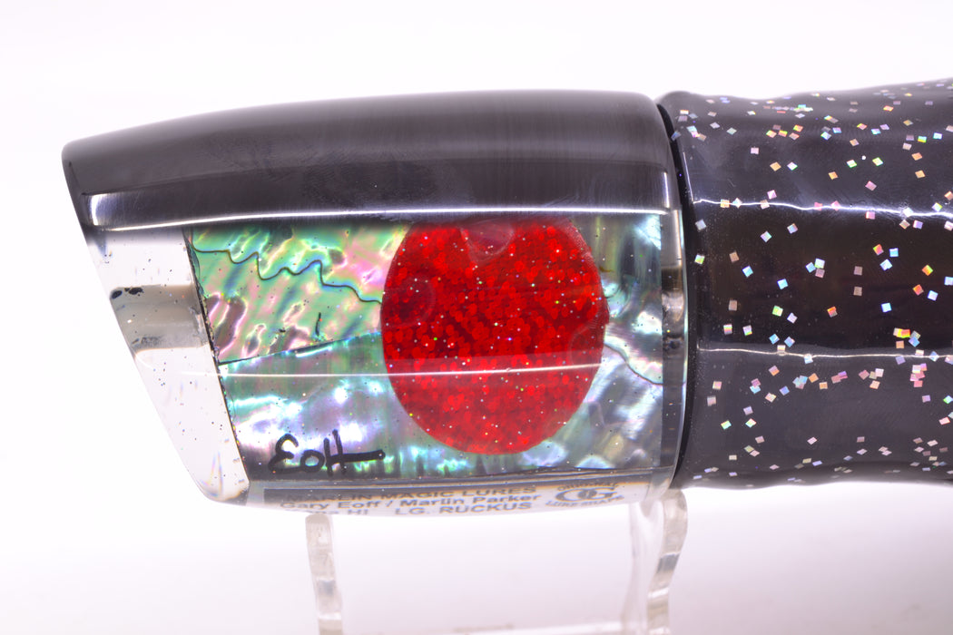 Marlin Magic Blue-Purple Abalone Black Back Red Eyes Large Ruckus 14" 13oz Skirted Black
