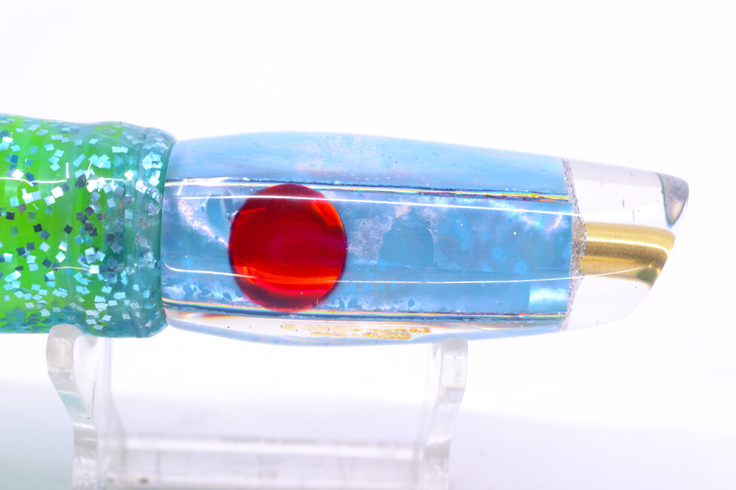 Ganku Lures Ice Blue MOP Red Eyes Square Longneck Cut Face 7" 6oz Skirted Blue/Rainbow GZE