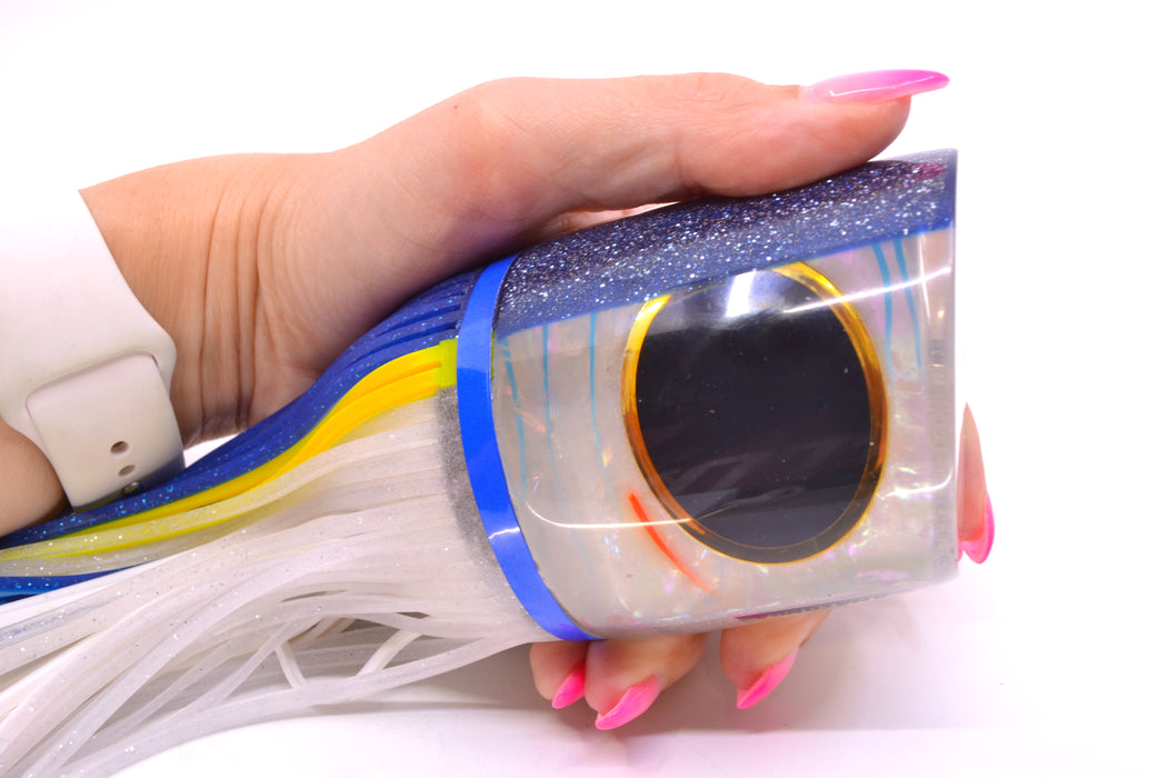 Amaral Lures White Iridescent Pearl Blue Back Anaconda Teaser 19oz Blue-Yellow-Clear