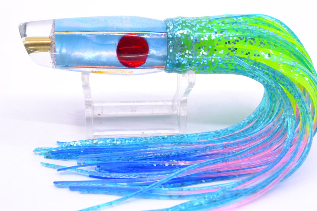 Ganku Lures Ice Blue MOP Red Eyes Square Longneck Cut Face 7" 6oz Skirted Blue/Rainbow GZE