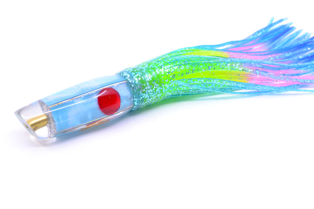 Ganku Lures Ice Blue MOP Red Eyes Square Longneck Cut Face 7" 6oz Skirted Blue/Rainbow GZE