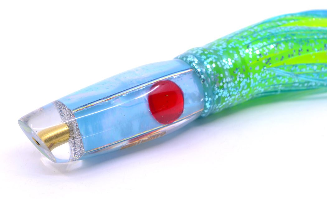 Ganku Lures Ice Blue MOP Red Eyes Square Longneck Cut Face 7" 6oz Skirted Blue/Rainbow GZE