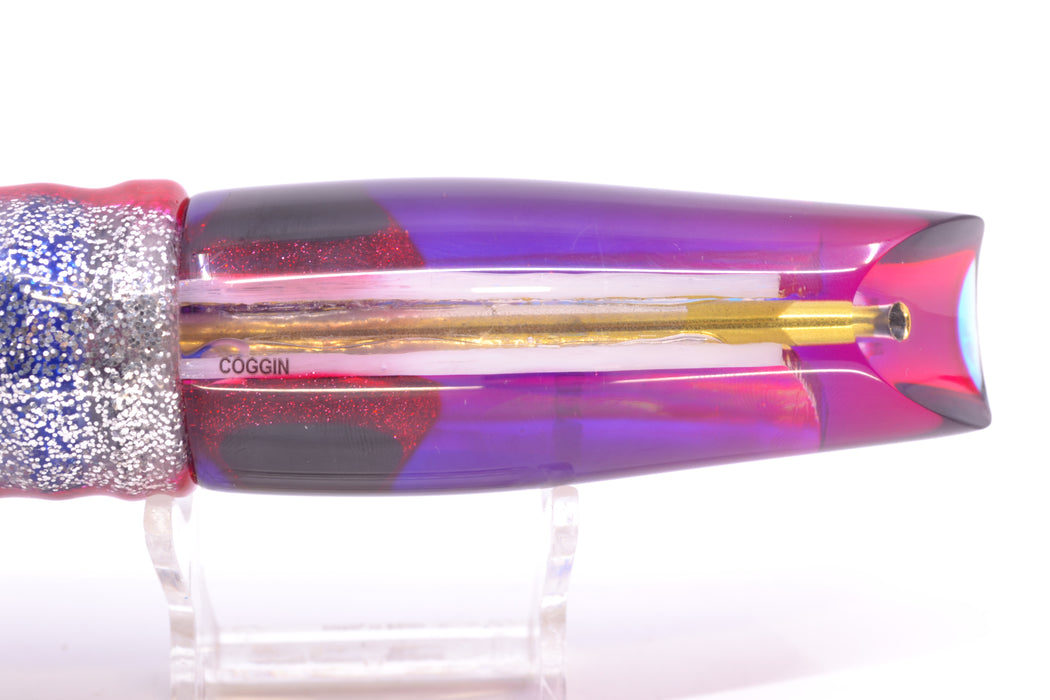 Coggin Lures White Pearl Glass Blue-Red Back Old Style Stick Troll Swimmer 12" 7oz Skirted