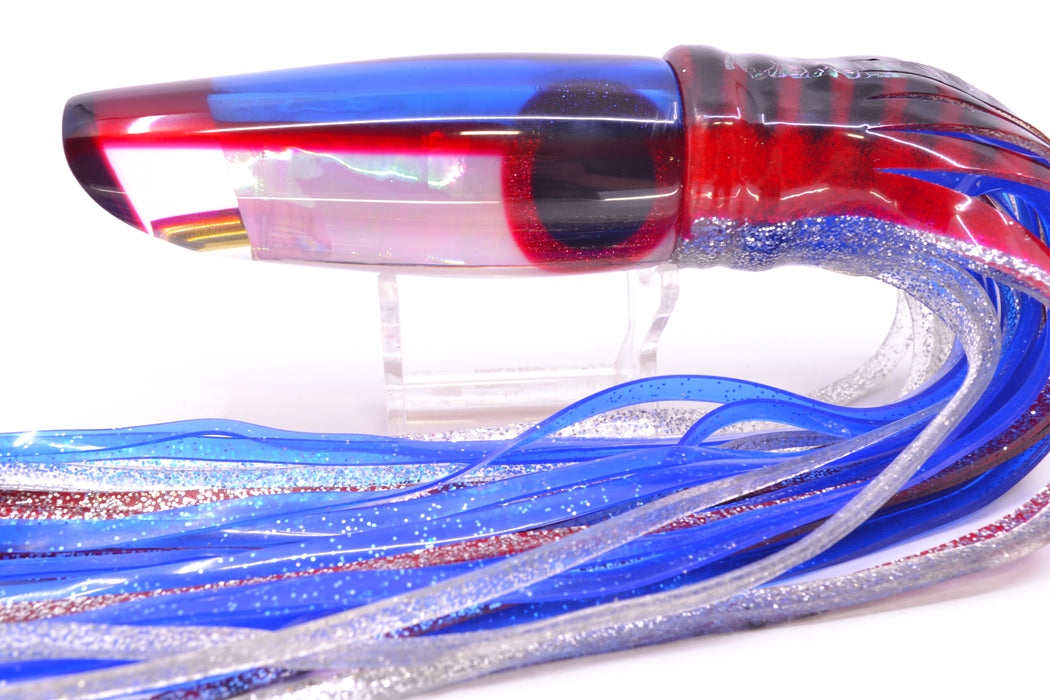 Coggin Lures White Pearl Glass Blue-Red Back Old Style Stick Troll Swimmer 12" 7oz Skirted