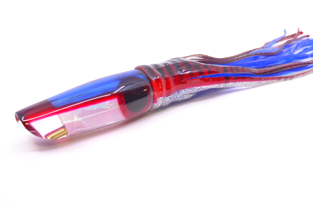 Coggin Lures White Pearl Glass Blue-Red Back Old Style Stick Troll Swimmer 12" 7oz Skirted