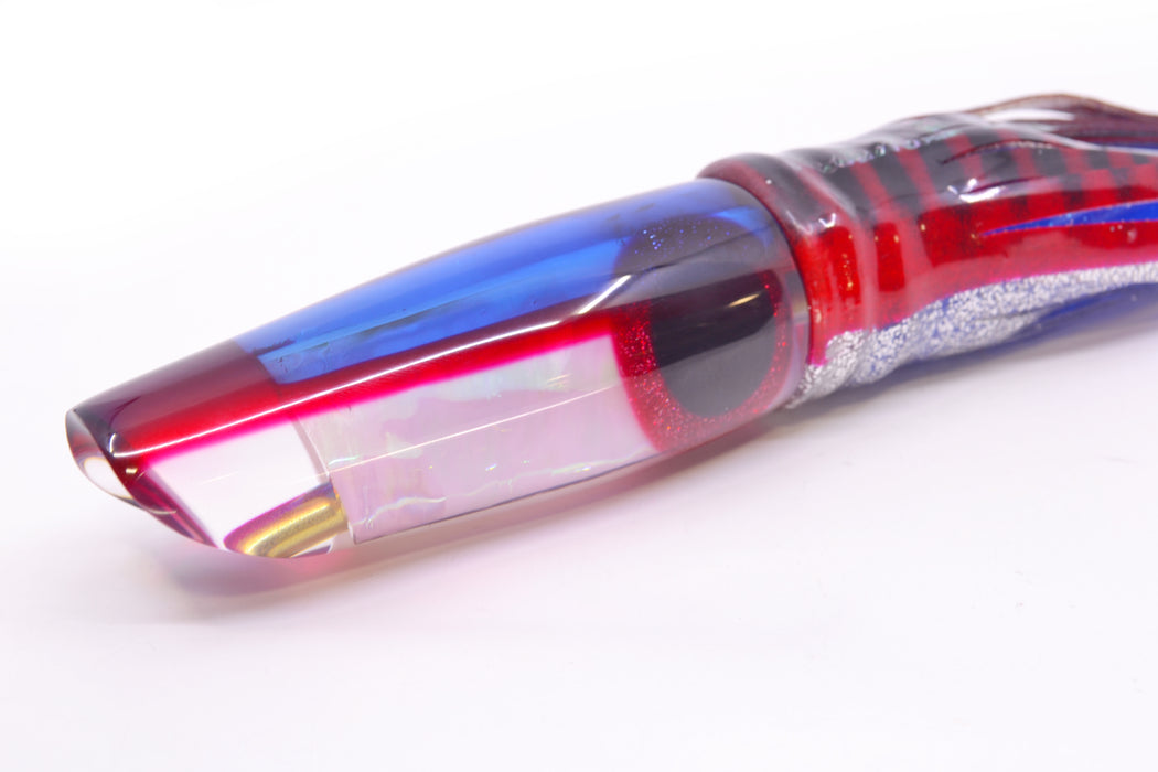 Coggin Lures White Pearl Glass Blue-Red Back Old Style Stick Troll Swimmer 12" 7oz Skirted