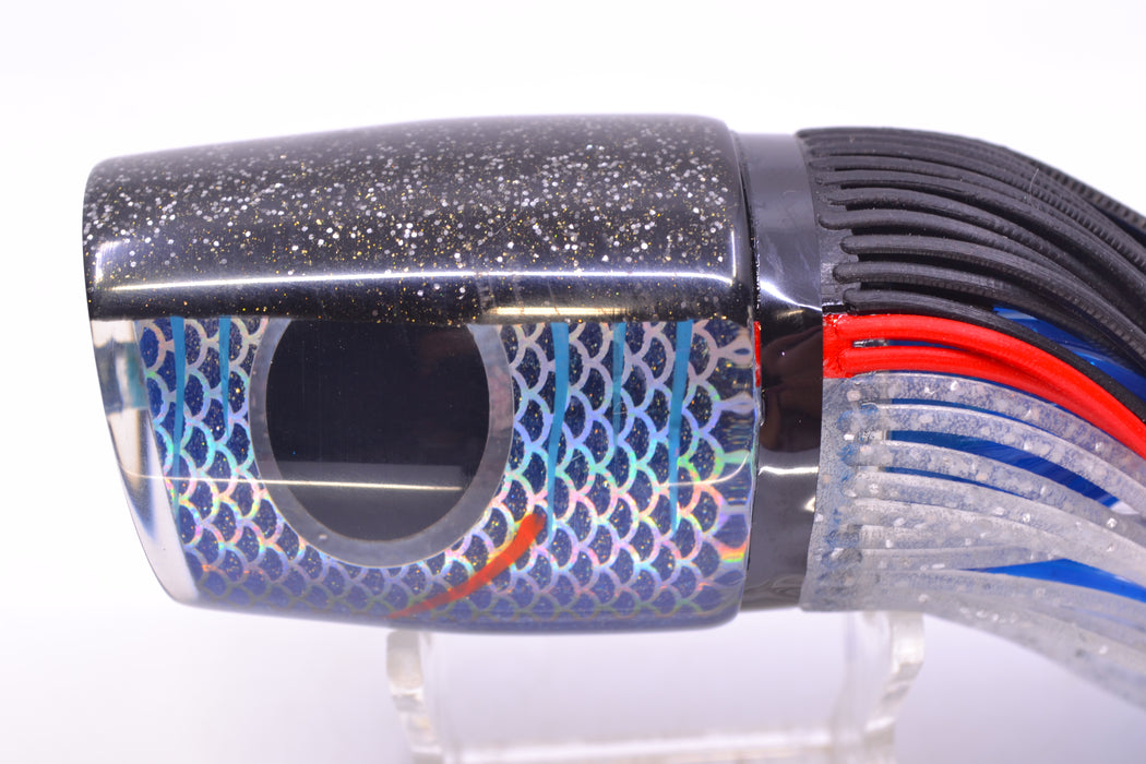 Amaral Lures Dark Blue Pearl Rainbow Scale Ice Blue Stripes Black Back Ta'aroa 14" 9oz