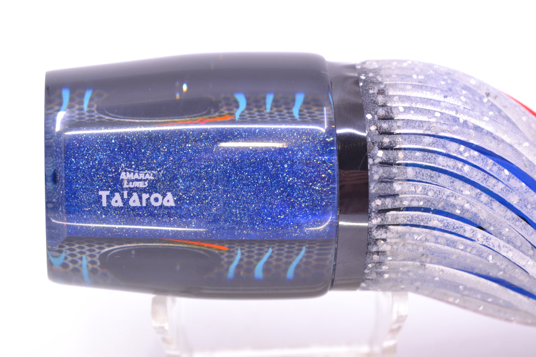 Amaral Lures Dark Blue Pearl Rainbow Scale Ice Blue Stripes Black Back Ta'aroa 14" 9oz