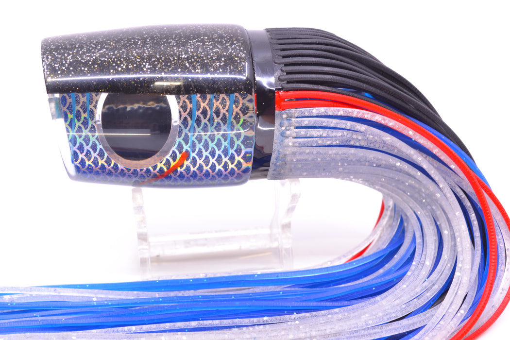 Amaral Lures Dark Blue Pearl Rainbow Scale Ice Blue Stripes Black Back Ta'aroa 14" 9oz