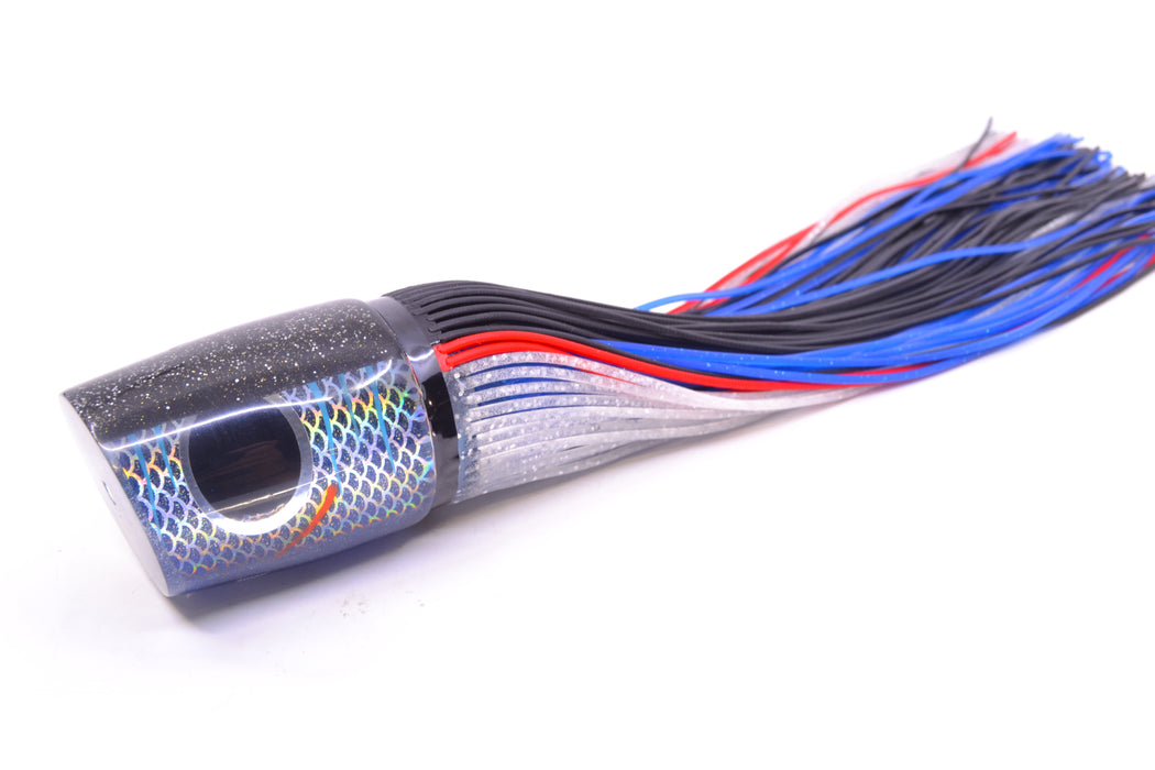 Amaral Lures Dark Blue Pearl Rainbow Scale Ice Blue Stripes Black Back Ta'aroa 14" 9oz