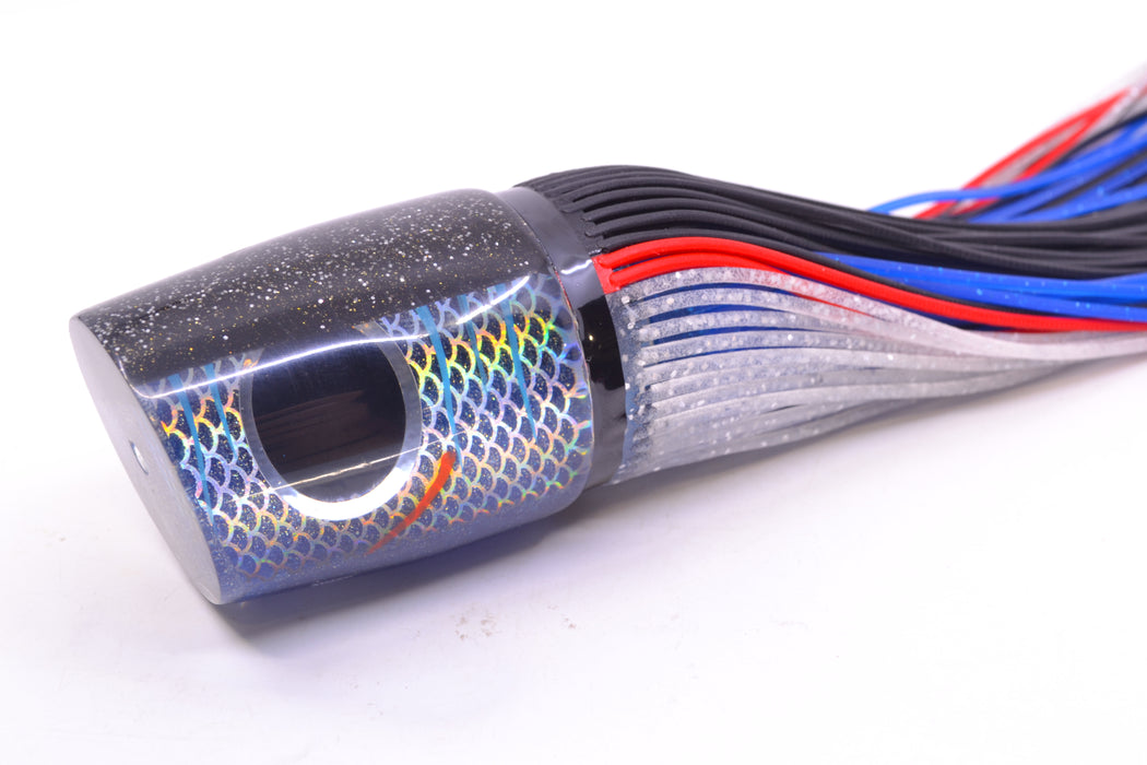 Amaral Lures Dark Blue Pearl Rainbow Scale Ice Blue Stripes Black Back Ta'aroa 14" 9oz