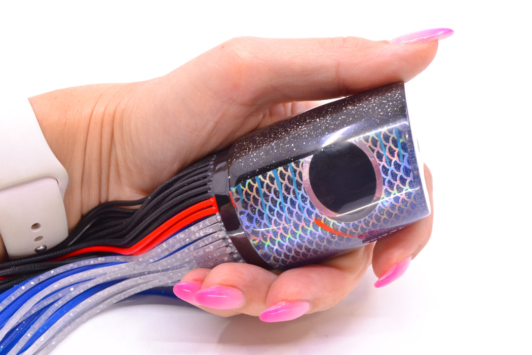 Amaral Lures Dark Blue Pearl Rainbow Scale Ice Blue Stripes Black Back Ta'aroa 14" 9oz