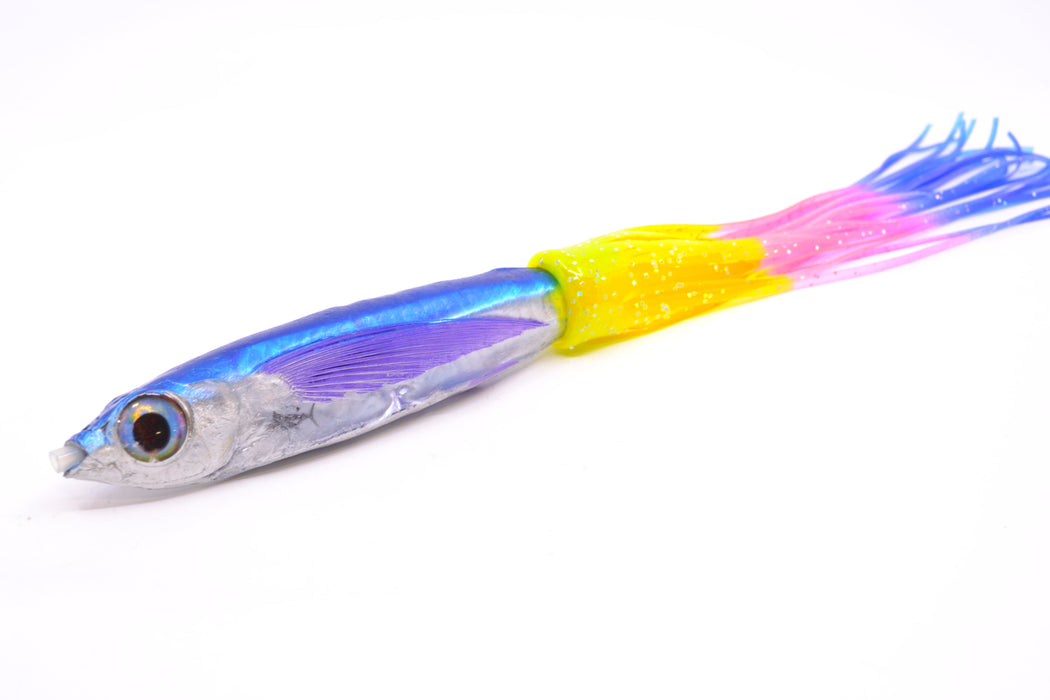 Aloha Lures Silver Rainbow Blue Back Purple Fins Slapstick 5" 5.5oz Skirted Rainbow