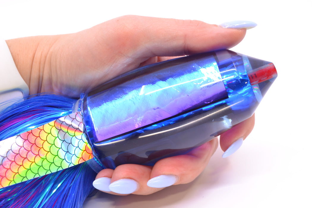 Aloha Lures Blue-Purple Dichro Blue Rainbow Large Deep Six 12" 10.5oz EZ Flash with Wings
