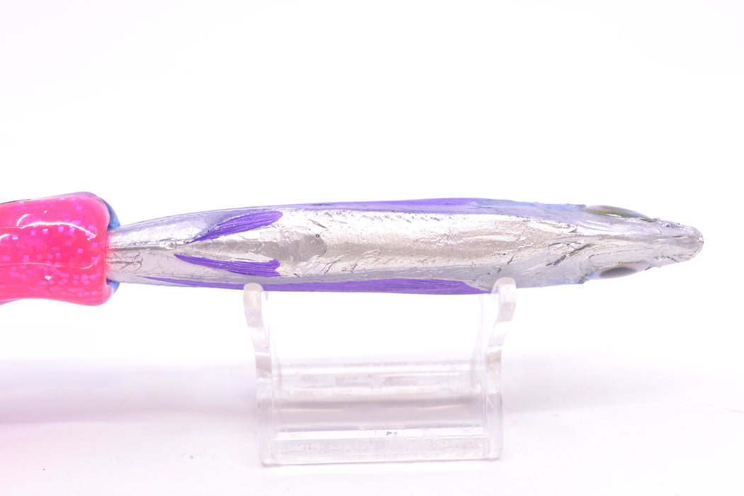 Aloha Lures Silver Rainbow Blue Back Purple Fins Slapstick 5" 5.5oz Skirted Blue-Pink