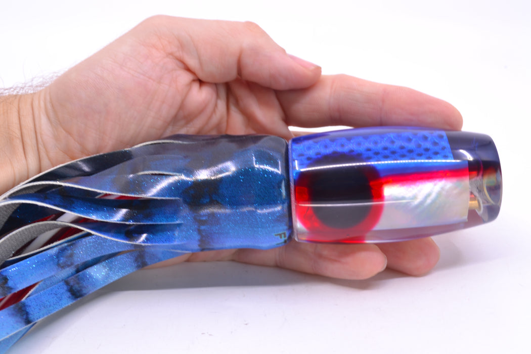 Coggin Lures White MOP Blue-Red Back 4-Hole Copalure Invert 12" 10oz FT Vinyl Blue Tiger